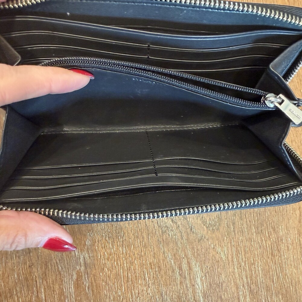 Coach Zip Around Charcoal Wallet - Picture 6 of 9